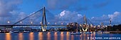 australia stock photography | Panoramic View of the Anzac Bridge, Glebe, Sydney, NSW, Australia, Image ID AU-SYDNEY-ANZAC-BRIDGE-0002. Bicentennial and Jubilee Parks in Glebe, Sydney, Australia offer visitors, tourists and locals great views of the Anzac Bridge, Rozelle Bay and Sydney city skyline. These waterfront parks provide diverse opportunities for active and passive recreation including floodlit sports fields, adventure playgrounds, native wetlands, beaches and off-leash areas. The parks are well serviced by public transport including bus routes and metro light rail.