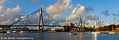 australia stock photography | Panoramic View of the Anzac Bridge at Sunset, Glebe, Sydney, NSW, Australia, Image ID AU-SYDNEY-ANZAC-BRIDGE-0004. Anzac Bridge in Sydney, NSW, Australia, spanning Johnstons Bay at Glebe, is one of Sydney's most recognisable landmarks. Formerly known as the Glebe Island Bridge, was completed in 1996. With a span of 345 metres, it is the longest cable-stayed bridge in Australia.