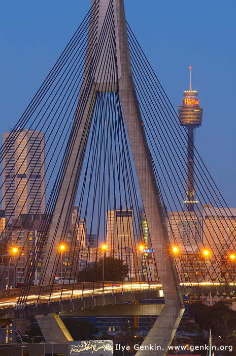 australia stock photography | Anzac Bridge and Sydney Tower at Twilight, Glebe, Sydney, NSW, Australia, Image ID AU-SYDNEY-ANZAC-BRIDGE-0011
