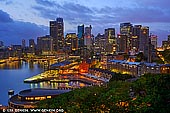 australia stock photography | Circular Quay and The Rocks at Dawn, Sydney, New South Wales (NSW), Australia, Image ID AU-SYDNEY-CIRCULAR-QUAY-0014. Of the four massive stone pylons at the ends of the arch, the southeast one (the one closest to Circular Quay) houses a museum with a lookout on top. It it provides a panoramic view of the City of Sydney, North Sydney, east towards the heads of Sydney Harbour, the Opera House, Circular Quay. Goat Island and Fort Denison can also be seen. The museum is dedicated to the history of the bridge, and does a great job of telling how it was built - with plenty of pictures and artefacts. If you want to fully experience the bridge, the museum nicely complements the time spent walking on it and looking at it.