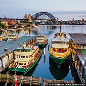 australia stock photography | Harbour Bridge and Circular Quay Early in the Morning, Sydney, New South Wales (NSW), Australia, Image ID AU-SYDNEY-CIRCULAR-QUAY-0015. The Cahill Expressway is one of the popular places to watch The Harbour Bridge as it is close to all other tourist attractions and especially close to the Circular Quay, major Sydney transport hub, with a large ferry, rail and bus interchange. It's especially beautiful early in the morning or late in the evening.
