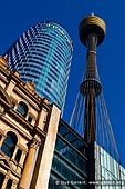 australia stock photography | Sydney Tower from Pitt Street Mall, Sydney, NSW, Australia, Image ID AU-SYDNEY-0008. Sydney Tower Eye (also known as the Sydney Tower, AMP Tower, Westfield Centrepoint Tower, Centrepoint Tower or just Centrepoint) is the city's tallest structure, is one of Sydney's most prominent landmarks. The 309 meter (1014ft) high tower was built in 1981 as a communications tower and tourist facility. Each year, more than a million visitors enjoy the spectacular views over Sydney.