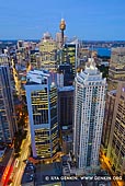 australia stock photography | City of Sydney at Twilight from Above, Sydney, NSW, Australia, Image ID AU-SYDNEY-0029. Stock image of the City of Sydney with high-rise buildings and the Sydney Tower and illuminated streets at twilight.