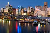 australia stock photography | Darling Harbour at Twilight, Sydney, New South Wales, Australia, Image ID AU-SYDNEY-0006. Darling Harbour in Sydney, NSW, Australia is one of Sydney's favourite destination for leisure and entertainment with restaurants, bars, cafes, museums, theatres, parks and more. Darling Harbour is a large recreational and pedestrian precinct that is situated on western outskirts of the Sydney central business district and almost completely dedicated to entertainment and tourism.