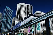 australia stock photography | Monorail at Darling Harbour, Sydney, New South Wales (NSW), Australia, Image ID AU-SYDNEY-DARLING-HARBOUR-0005. Sydney Monorail is a wonderful experience for all tourists as it offers a magnificent bird's eye view of one of the world's most breathtaking cities. Chinatown, Darling Harbour, business districts, the Spanish Quarter the central shopping centres, and Sydney's main streets, all can be seen while taking a ride in the monorail. It also gives the passengers a great view of the historical Queen Victoria Building.