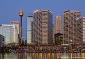 australia stock photography | Sydney CBD from Darling Harbour , Sydney, New South Wales, Australia, Image ID AU-SYDNEY-DARLING-HARBOUR-0010. Stock photo of the Sydney CBD (downtown) and Cockle Bay Wharf at Darling Harbour, Sydney, NSW, Australia after sunset as it's seen from west-side promenade.