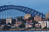 australia stock photography | Sydney Harbour Bridge and Apartments at Kirribilli at Dawn, View from Cremorne Point, Sydney, New South Wales, Australia, Image ID AUHB0026. 