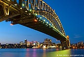 australia stock photography | Sydney Harbour Bridge at Dusk, Sydney, New South Wales (NSW), Australia, Image ID AU-SYDNEY-HARBOUR-BRIDGE-0005. Iconic Sydney Harbour Bridge is beautifully illuminated at dusk as it crosses the Sydney Harbour while North Sydney glows in the background.