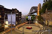 australia stock photography | Sydney Harbour Bridge at Dusk from Finger Wharf, Sydney, New South Wales (NSW), Australia, Image ID AU-SYDNEY-HARBOUR-BRIDGE-0029. Dawes Point is a suburb of the City of Sydney, in the state of New South Wales, Australia. Dawes Point is located on the north-western edge of the Sydney central business district, at the southern end of Sydney Harbour Bridge, adjacent to The Rocks. Pottinger Street in Dawes Point offers spectacular views of Sydney Harbour Bridge and Finger Wharf.