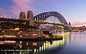 australia stock photography | Sydney Harbour Bridge and The Park Hyatt Hotel at Dawn, Sydney, New South Wales (NSW), Australia, Image ID AU-SYDNEY-HARBOUR-BRIDGE-0032. One of the classical and best Sydney's view - The Harbour Bridge and The Park Hyatt Hotel from the observation deck at the Overseas Passenger Terminal. This photographic spot is especially good for watching sunrise or when large cruise ships or liners arriving to Sydney, Australia.