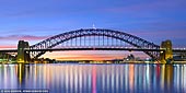 australia stock photography | Sydney Harbour Bridge before Sunrise, A View from Blues Point Reserve, Sydney, New South Wales (NSW), Australia, Image ID AU-SYDNEY-HARBOUR-BRIDGE-0038. Panoramic image of the Sydney Harbour Bridge at twilight before all highlights were turned off as it was seen from the Blues Point Reserve in North Sydney, NSW, Australia.