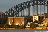 australia stock photography | Sydney Harbour Bridge and Apartments at Kirribilli at Dawn, View from Cremorne Point, Sydney, New South Wales, Australia, Image ID AUHB0027. 