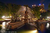 australia stock photography | Archibald Fountain after Sunset, Hyde Park, Sydney, NSW, Australia, Image ID AU-SYDNEY-HYDE-PARK-0005. Hyde Park is located in the heart of Sydney's CBD and it is a very popular lunchtime spot for the city workers.