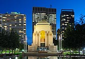 australia stock photography | ANZAC War Memorial at Night, Hyde Park, Sydney, NSW, Australia, Image ID AU-SYDNEY-HYDE-PARK-0006. The ANZAC War Memorial is located at the southern extremity of Hyde Park on the eastern edge of Sydney's central business district, and it is the focus of commemoration ceremonies on Anzac Day, Armistice Day and other important occasions. It was built as a memorial to the Australian Imperial Force of World War I. Fund raising for a memorial began on 25 April 1916, the first anniversary of the Australian and New Zealand Army Corps (ANZAC) landing at Anzac Cove for the Battle of Gallipoli. It was opened on 24 November 1934 by His Royal Highness Prince Henry, Duke of Gloucester.