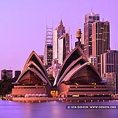 australia stock photography | Opera House and Sydney City at Dawn, Kirribilli, Sydney, New South Wales (NSW), Australia, Image ID AU-SYDNEY-OPERA-HOUSE-0018. Stock photo of the Sydney Opera House with Sydney City in a background at dawn as it was seen from Kirribilli, NSW, Australia when first light created beautiful pink mood.