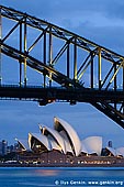 australia stock photography | Sydney Opera House and Harbour Bridge at Night, Sydney, New South Wales (NSW), Australia, Image ID AU-SYDNEY-OPERA-HOUSE-0006. Sydney Opera House must be one of the most recognisable images of the modern world - up there with the Eiffel Tower and the Empire State Building - and one of the most photographed. The Sydney Opera House has become, with the Sydney Harbour Bridge, Sydney's best-known landmark and international symbol. Not only is it recognisable, it has come to represent 'Australia'.