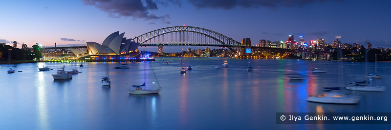 Harbour Bridge and Opera House at Night, View from Mrs.Macquaries Chair, Sydney, New South Wales, Australia