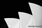 australia stock photography | Sydney Opera House Sails, Sydney, NSW, Australia, Image ID AU-SYDNEY-OPERA-HOUSE-0013. Black and white image of a section of the Sydney Opera House sails in Sydney, NSW, Australia. The famous Utzon designed structure apparently used almost 1,056,006 Swedish roof tiles in the building of this famous roofline.