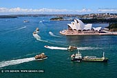 australia stock photography | Busy Time in the Sydney Harbour, Sydney, New South Wales (NSW), Australia, Image ID AU-SYDNEY-OPERA-HOUSE-0023. Sydney Harbour Bridge Pylon Lookout provides a great via over the Sydney Harbour. The waters near the Sydney Opera House are always busy and full of large ships and small yachts and ferries.