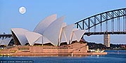 australia stock photography | Super Moon Over Sydney Opera House, Mrs Macquarie's Chair, Sydney, NSW, Australia, Image ID AU-SYDNEY-OPERA-HOUSE-0030. Panoramic image of the full super Moon shining right before sunrise over the Sydney Opera House in Sydney, NSW, Australia as it was seen from Mrs Macquarie's Chair.