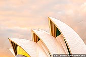 australia stock photography | Sydney Opera House Sails, Sydney, NSW, Australia, Image ID AU-SYDNEY-OPERA-HOUSE-0043. The roof or 'Sails' of the beautiful and iconic Sydney Opera House in Sydney, NSW, Australia is constructed of 1,056,000 glazed glossy white and matte cream granite tiles, imported from Sweden. 'Sydney Opera House is a great architectural work of the 20th century. It represents multiple strands of creativity, both in architectural form and structural design, a great urban sculpture carefully set in a remarkable waterscape and a world famous iconic building.'