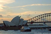 australia stock photography | The Sydney Opera House and Ocean Cruise Liner Queen Elizabeth 2 at Dusk, Sydney, New South Wales, Australia, Image ID AUOH0010. 