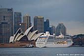 australia stock photography | The Sydney Opera House and Ocean Cruise Liner at Dawn, View from Cremorne Point, Sydney, NSW, Australia, Image ID AUOH0012. 