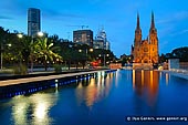 australia stock photography | St. Mary's Cathedral at Dusk, Sydney, NSW, Australia, Image ID AU-SYDNEY-ST-MARYS-CATHEDRAL-0005. Looking towards St. Mary's Cathedral and Cook & Phillip Park Aquatic and Fitness Centre in Sydney, NSW, Australia at night.
