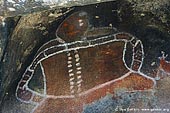 australia stock photography | Aboriginal Rock Art Paintings at Bunjil's Shelter, Stawell, Victoria (VIC), Australia, Image ID BUNJIL-SHELTER-0002. Close-up images of the Bunjil, the traditional creator of the land at the Bunjil's Aboriginal Rock Art Shelter in the Grampians National Park (Gariwerd) near Stawell, Victoria (VIC), Australia