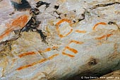 australia stock photography | Aboriginal Rock Art Paintings at Gulgurn Manja Shelter, Grampians National Park, Victoria (VIC), Australia, Image ID GULGURN-MANJA-SHELTER-0003. Close-up stock image of the paintings at Gulgurn Manja - Aboriginal Rock Art Site in the Grampians National Park (Gariwerd), Victoria (VIC), Australia.
