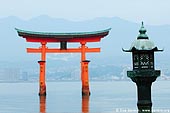  stock photography | O-Torii (Grand Gate) and Lantern, Itsukushima Shrine, Miyajima, Honshu, Japan, Image ID JPMI0026. 
