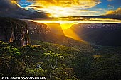 landscapes stock photography | Beautiful Sunrise at Govett's Leap Lookout, Blackheath, Blue Mountains National Park, NSW, Australia, Image ID AU-GOVETTS-LEAP-0003. No visit to Blackheath is complete without gazing in wonder from the lookout at Govett's Leap. Known as one of the most spectacular lookouts in all of Australia, Govett's Leap is sure to take your breath away. The view across to Pulpit Rock, Mount Banks and and the upper reaches of the Grose Valley is one of the finest in the Blue Mountains. It's especially beautiful at sunrise. There also are a number of walks in the area including the opportunity to descend into the valley or to take the Cliff Top Walk to Evans Lookout.