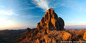 landscapes stock photography | The Cathedral at Sunset, Mount Buffalo National Park, Australian Alps, Victoria, Australia, Image ID MOUNT-BUFFALO-VIC-0002. The Cathedral is bathed in warm sunset light, contrasting dramatically with the blue sky in Mount Buffalo National Park, Hight Country, Victoria, Australia.