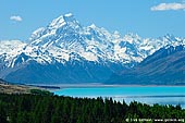 landscapes stock photography | Aoraki/Mount Cook from Lake Pukaki, Mackenzie Region, Southern Alps, South Island, New Zealand, Image ID AORAKI-MOUNT-COOK-0003. Aoraki / Mount Cook and beautiful Lake Pukaki as seen from Peters Lookout. Lake Pukaki, which is fed by the Tasman River, offers visitors spectacular views of Mt Cook and the Southern Alps from its southern shores. Mt Cook and the Southern Alps with Lake Pukaki in the foreground, Mackenzie Basin, Canterbury, South Island, New Zealand.
