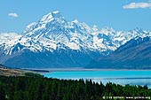 landscapes stock photography | Aoraki/Mount Cook from Lake Pukaki, Mackenzie Region, Southern Alps, South Island, New Zealand, Image ID AORAKI-MOUNT-COOK-0003. Aoraki / Mount Cook and beautiful Lake Pukaki as seen from Peters Lookout. Lake Pukaki, which is fed by the Tasman River, offers visitors spectacular views of Mt Cook and the Southern Alps from its southern shores. Mt Cook and the Southern Alps with Lake Pukaki in the foreground, Mackenzie Basin, Canterbury, South Island, New Zealand.