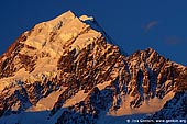 landscapes stock photography | Last Light at Aoraki/Mount Cook, Mackenzie Region, Southern Alps, South Island, New Zealand, Image ID NZ-AORAKI-MOUNT-COOK-0001. Snowcapped Aoraki / Mt Cook at sunset. New Zealand's highest peak, Mt Cook (3,754 metres) is situated in the Aoraki Mount Cook National Park, Canterbury on the South Island, New Zealand.
