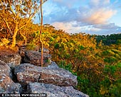landscapes stock photography | Sunset at Currawong Lookout, Berowra Valley National Park, Hornsby Shire, NSW, Australia, Image ID AU-BEROWRA-CURRAWONG-LOOKOUT-0002. The scenery that surrounds the Berowra and Berowra Heights suburbs in Hornsby Shire, NSW, Australia consists of lush green forest of Angophora costata or as commonly known as smooth-barked apple, rose gum, rose apple and Sydney red gum. Sunset is a beautiful time of day around Berowra Heights as the last remaining rays brighten the scenery just before the clouds roll in and project a different outlook for what the evening has in store. This shot was made from a lookout along the Currawong Fire Trail.