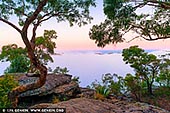 landscapes stock photography | Heavy Fog Over Hawkesbury River in the Morning, Marlow, Popran National Park, Central Coast, NSW, Australia, Image ID AU-HAWKESBURY-MARLOW-0002. The Popran National Park is a protected national park that is located in the Central Coast region of New South Wales, in eastern Australia. The 3,970-hectare (9,800-acre) park is situated 56 kilometres (35 mi) north of Sydney. The Park takes its name from Popran Creek which rises in the locality of Central Mangrove and then flows for approximately 24 km in a mostly southern direction till it reaches Mangrove Creek. Popran Creek flows through the Glenworth Valley, also known as the Popran Valley.