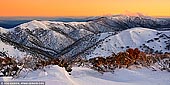 landscapes stock photography | Mt Feathertop and The Razorback in Winter, Mount Hotham, Alpine National Park, Victoria, Australia, Image ID AU-MOUNT-HOTHAM-0002. Snow covered Mt Feathertop and The Razorback from Hotham Heights early in the morning. Described as 'Queen of the Victorian Alps' Mount Feathertop (1922m) has been the region's most popular alpine hiking destination for well over 100 years. In 1854, on the heels of the miners, Government Botanist Ferdinand von Mueller ascended Mt Feathertop. After von Mueller, the Bright Alpine Club formalised the destination with a winter ascent in 1889. The second highest peak in Victoria (after Mt Bogong), this track provides walkers with the most spectacular views in the State.