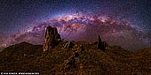 landscapes stock photography | Milky Way over Warrumbungles, Warrumbungle National Park, New South Wales (NSW), Australia, Image ID AU-WARRUMBUNGLES-0007. Warrumbungle National Park, near Coonabarabran in central western NSW, is Australia's only Dark Sky Park and the first in the southern hemisphere. The park is renowned for its stargazing opportunities thanks to its crystal-clear night skies, low humidity, high altitude and world-class astronomy research facility at nearby Siding Spring Observatory. Australia's largest optical telescope is within the park boundary and shares the title of the Astronomy capital of Australia with several privately owned public observatories. This and the National Heritage listing makes the Warrumbungle National Park the perfect destination for stargazers, bushwalkers, nature lovers and those looking for a unique experience.