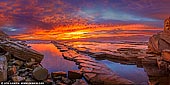 landscapes stock photography | Vivid Sunrise at Terrigal, Central Coast, New South Wales (NSW), Australia, Image ID AU-TERRIGAL-0002. Panoramic view of one of the extraordinary sunrises on Australian East Coast. A vivid sunrise lights the morning sky above Terrigal on NSW Central Coast right next to the Skillion cliff. This breathtaking scenery is just one of the elements that attracts visitors and tourists to this area of NSW for holidays and vacations. Watching a sunrise can be a peaceful and self-reflecting experience. Many couples like to watch sunrises together as they are often considered a romantic occurrence and have a magical element to them. Depending on the temperature that day and the clouds in the sky, a sunrise can truly light up the sky with brilliant colours. This sunset has turned the sky shades of reds, yellows, oranges, pinks and purples.