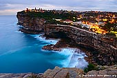 landscapes stock photography | The Gap at Twilight, Watsons Bay, Sydney, NSW, Australia, Image ID AU-SYDNEY-THE-GAP-0001. The Gap is a spectacular ocean cliff, in eastern Sydney, in the state of New South Wales, Australia. It is located in the eastern suburb of Watsons Bay, in the Municipality of Woollahra, near South Head. The Gap is famous not so much for its natural scenic beauty, but because it is the most well known suicide hotspot in Australia with a reported 20-50 suicides annually.