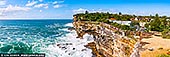 Sea's Resolve, The Gap in Sydney - Fine art print of Watsons Bay, NSW, Australia - There is a rare sense of release in this coastal expanse, where the ocean moves with force and clarity against the carved sandstone edge. Living alongside this scene brings a feeling of open breath and inner steadiness, balancing wild energy with calm horizon lines. The late-morning light lifts the blues and mineral tones into something quietly restorative, while the restless water lends the space a feeling of motion, freedom, and timeless rhythm. As a design anchor, this piece holds a room with confidence, drawing the eye through its sweeping panorama and the dramatic meeting of sea and cliff. The rich ocean blues, chalky whites, and sunlit ochre tones respond beautifully to natural light, giving the wall a luminous, layered presence throughout the day. In refined residential interiors or executive settings, it becomes especially powerful in a commanding large-format museum presentation, where its scale expands the perceived boundaries of the room and allows the scene's full presence to unfold. - Image ID: AU-SYDNEY-THE-GAP-0002