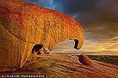 landscapes stock photography | The Remarkable Rocks at Dawn, Flinders Chase National Park, Kangaroo Island, SA, Australia, Image ID KI-REMARKABLE-ROCKS-0005. The Remarkable Rocks are one of the best known icons of Kangaroo Island in Australia. Perched 200 feet above the crashing sea, in the Flinders Chase National Park, over on the western side of Kangaroo Island, the 'Remarkable Rocks' are a collection of enormous eroded granite boulders sitting atop a giant dome of lava, that has been shaped by the erosive forces of wind, sea spray and rain over some 500 million years. The golden orange lichen covering some of the rocks and the many different shapes offers tourists plenty photo opportunities at different times of the day.