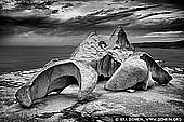 landscapes stock photography | The Remarkable Rocks in Black and White, Flinders Chase National Park, Kangaroo Island, SA, Australia, Image ID KI-REMARKABLE-ROCKS-0009. Dramatic black and white image - another fantastic view of the lichen-covered Remarkable Rocks in Flinders Chase National Park in Kangaroo Island in South Australia captured on a stormy day.
