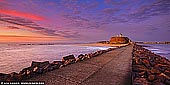 landscapes stock photography | Nobbys Lighthouse at Sunrise, Newcastle, NSW, Australia, Image ID AU-NOBBYS-LIGHTHOUSE-0001. Nobbys Head Lighthouse is an active lighthouse on Nobbys Head, a headland on the south side of the entrance to Newcastle Harbour, New South Wales, Australia. An image of the lighthouse is included in the Coat of Arms of the City of Newcastle. Nobbys Lighthouse is one of Newcastle's premier tourist attractions, loved by locals and visitors alike. It is open to the public Sundays from 10am to 4pm.