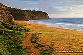 landscapes stock photography | Calm morning at Turimetta Beach, Turimetta Beach, Sydney, NSW, Australia, Image ID TURIMETTA-BEACH-0015. Turimetta Beach is a quiet beach in Sydney's Northern Beaches. It is 350 metres long and is backed by steep bluffs. Turimetta Beach is a popular surfers' beach. Swimming can be hazardous because of rips that usually form at the centre and both ends of the beach. The beach is not patrolled by lifeguards.