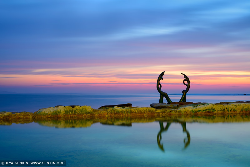Manly's Fairy Bower (Cabbage Tree Bay) pool with sculpture at Sunrise, Manly, Sydney, New South Wales, Australia