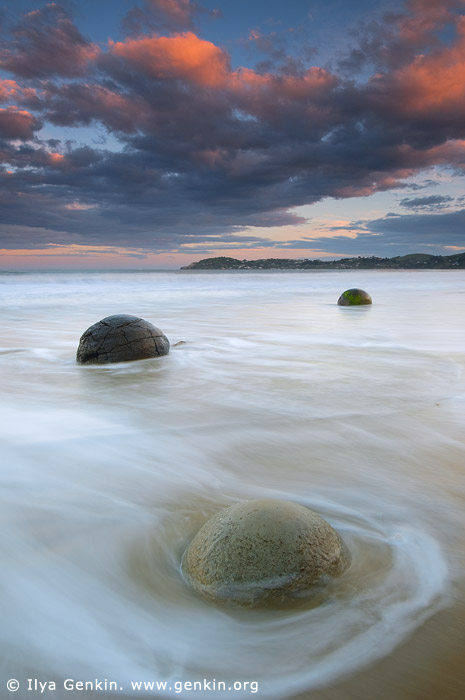 landscapes stock photography | Moeraki Boulders at Dusk, Otago, South Island, New Zealand, Image ID NZ-MOERAKI-BOULDERS-0007