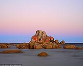 landscapes stock photography | The Picnic Rocks at Sunset, Mount William National Park, Tasmania (TAS), Australia, Image ID TAS-PICNIC-ROCKS-0002. Minimalistic photography of the magnificent red lichen Picnic Rocks at sunset in Mount William National Park, Tasmania (TAS), Australia.